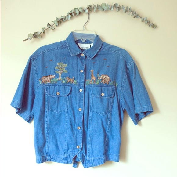 Vintage Animal Print Denim Shirt - Picture 1 of 4
